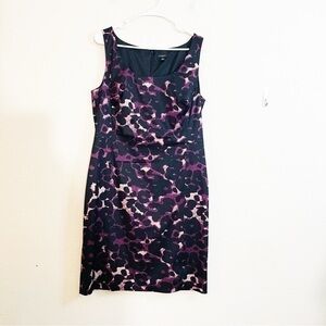Ann Taylor Leopard Print Silk Blend Sleeveless Sheath Dress 12 Purple/Black